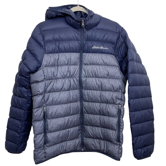 Eddie Bauer Other - Eddie Bauer Mens Down Jacket Medium EB650 Cirruslite Hooded Blue Two-Tone